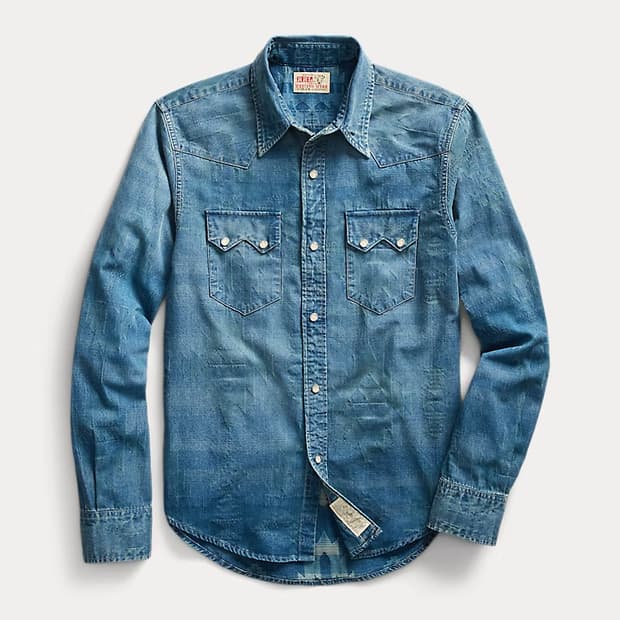 RRL 인디고 자카드 웨스턴 셔츠 M