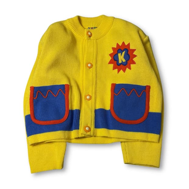 KALUSCA 키즈 옐로우 빈티지 패턴 포인트 니트 가디건