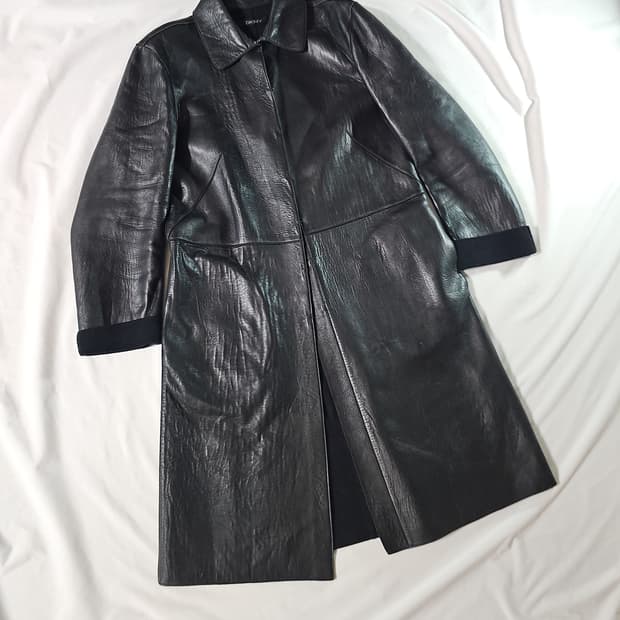 DKNY japan 빈티지 블랙 레더 롱 코트 가죽 자켓