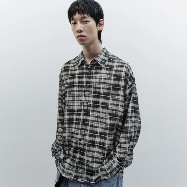 인사일런스 오버핏 체크 프린트 셔츠 BLACK S사이즈