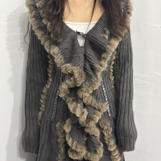 rabbit fur detail cardigan