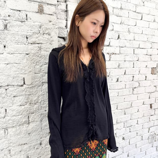 빈티지 레이스 니트 후드집업