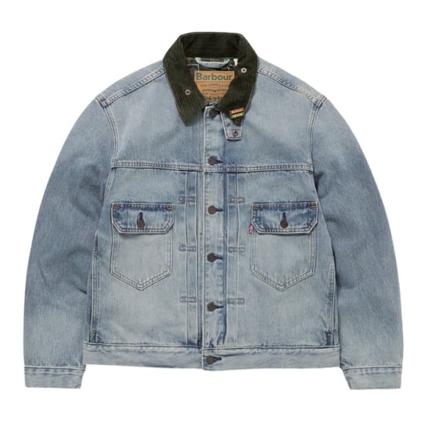 리바이스 x 바버 콜라보 트러커 자켓 빈티지 워시드 데님