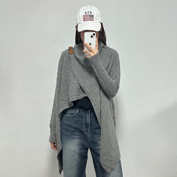 폴로 랄프로렌 꽈배기 니트 숄 케이프 가디건
