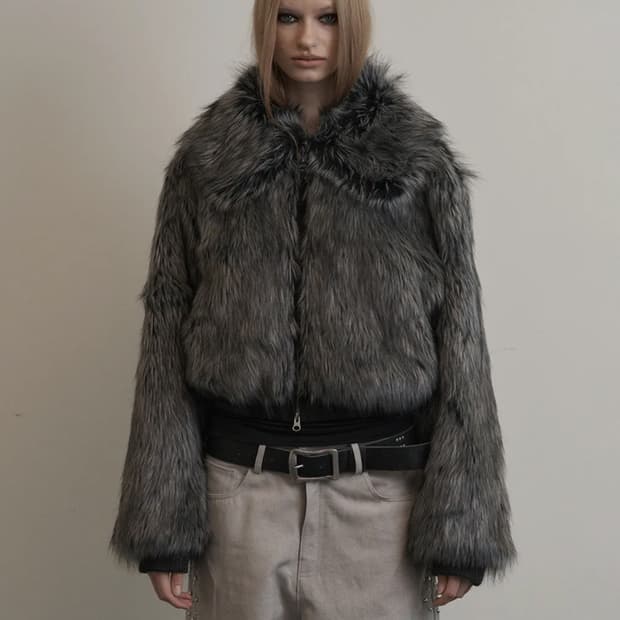 셋업이엑스이 FUR SHORT JACKET / CHARCOAL