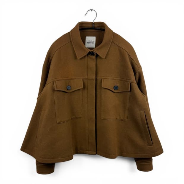 (F) 스튜디오톰보이 A라인 플레어 하프 울 자켓 브라운