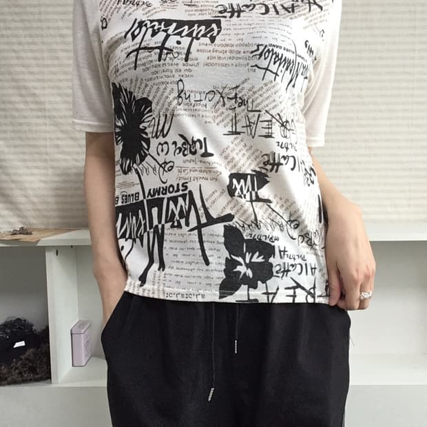 jpn vintage 화이트 반팔 프린팅 티셔츠 y2k 스트릿 일본빈티지