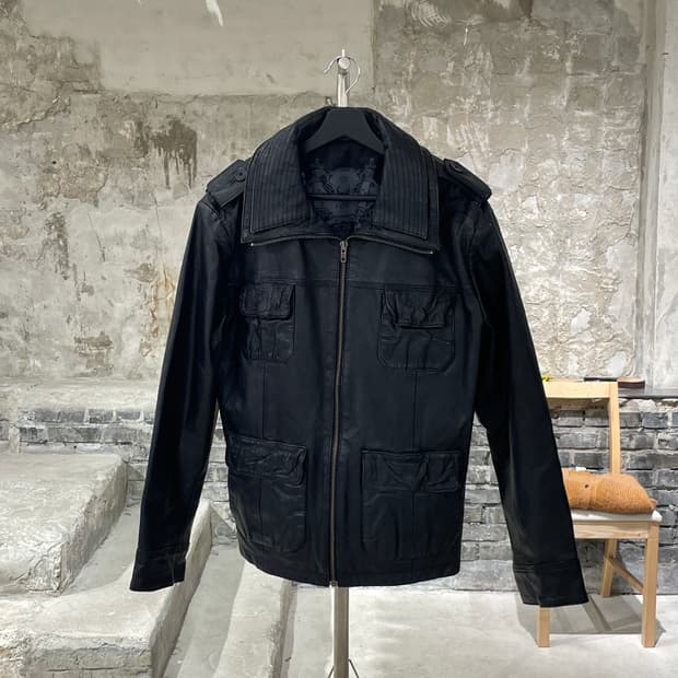 굿소울 블랙 멀티 포켓 레더 자켓