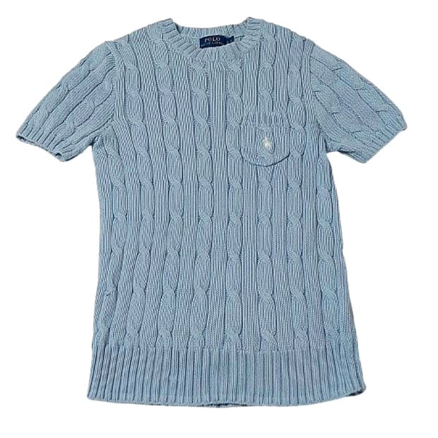 (정품)폴로 랄프로렌 꽈배기 케이블 반팔 니트 스카이블루 하늘색