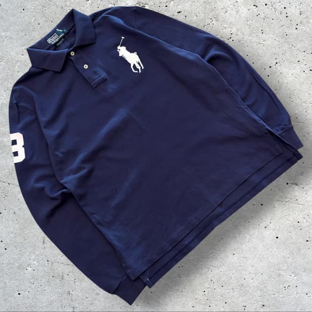 [L] 폴로 랄프로렌 커스텀핏 네이비 빅포니 긴팔 카라티 D894