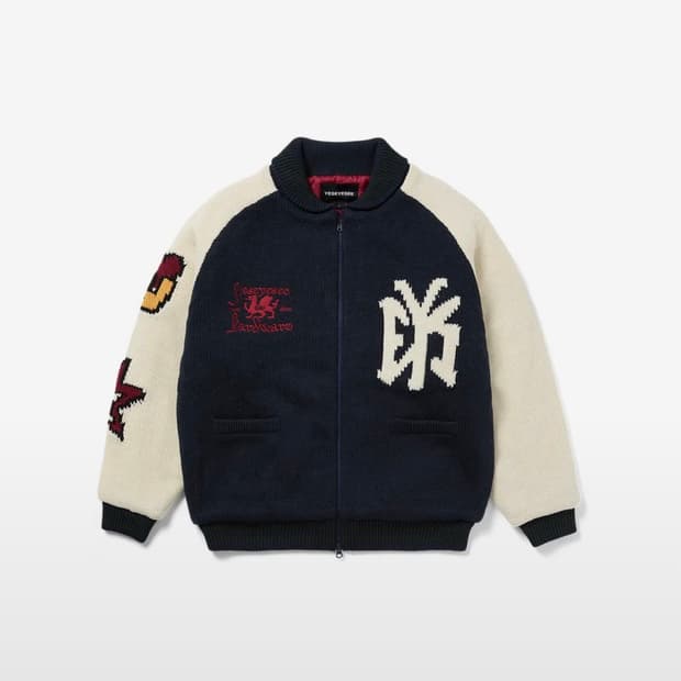 예스아이씨 Raglan Knit Varsity Jacket Navy