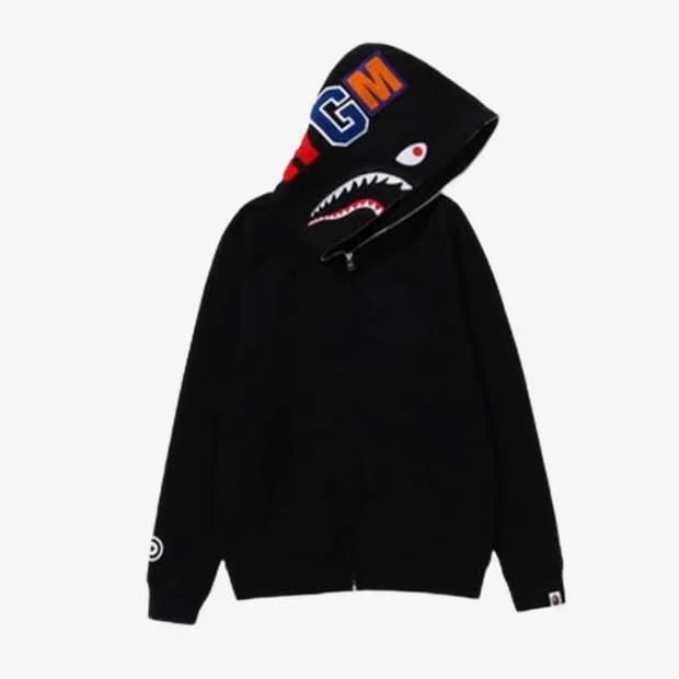 베이프 샤크 풀 집업 후드 블랙