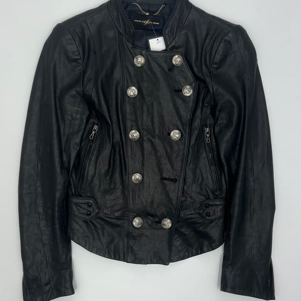 빈티지 우먼 버튼 디테일 양 가죽자켓