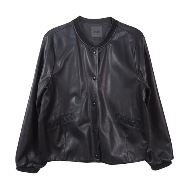 CMCUBE 미니멀 노카라 레더 블루종 자켓 F