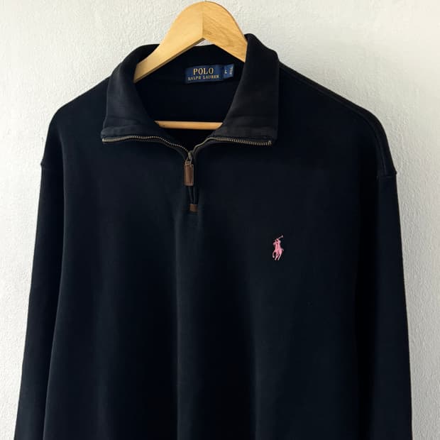 폴로 반집업 니트 핑크포니