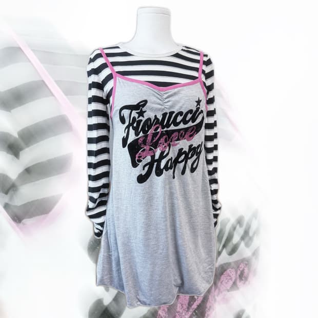 Fiorucci 히메갸루 딱붙 스트라이프 레이어드 롱슬리브 ≽^•⩊•^≼