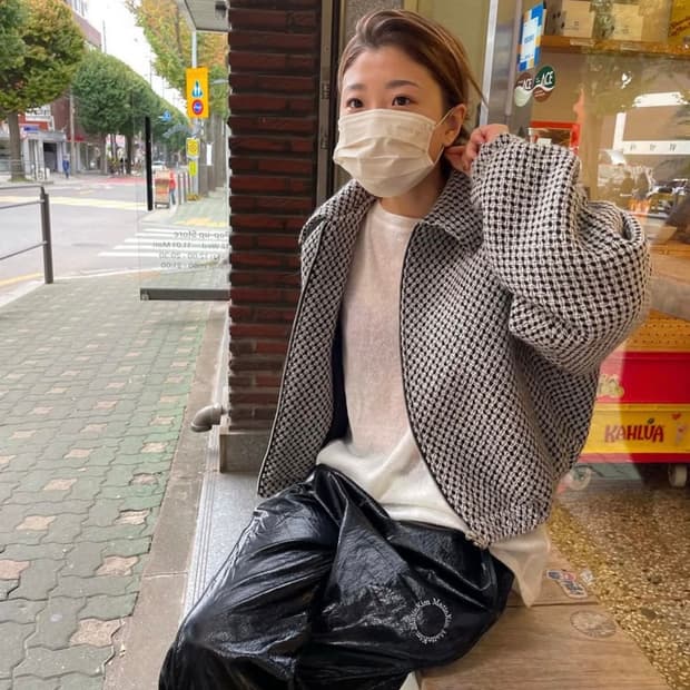 마뗑킴 트위드 숏점퍼