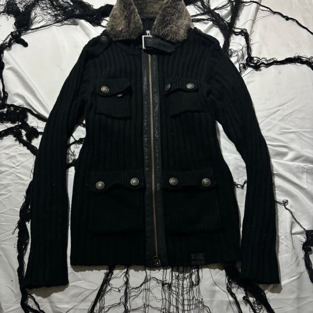 “Vonduch” Fur Detail Gimmick Knit Zip Up