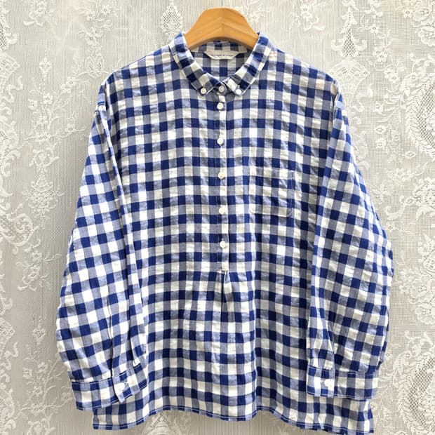 님스 깅엄 풀오버 블라우스 (made in japan)