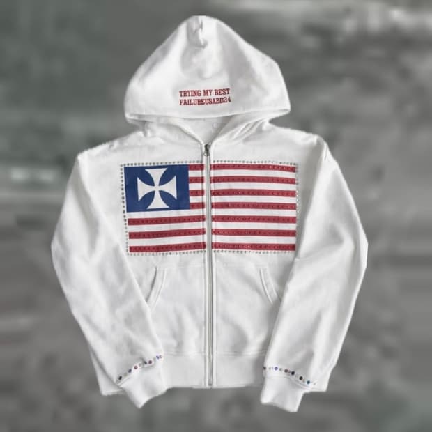 성조기 큐빅 후드집업