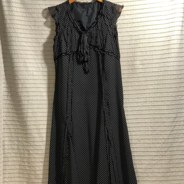 일본 빈티지 블랙 땡땡이 도트 패턴 모리걸 롱 원피스