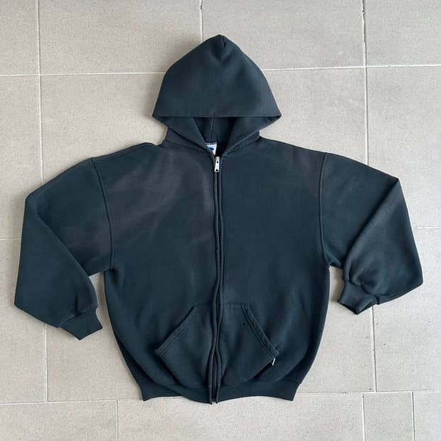 90s 빈티지 러셀 후드집업 청록 L 선페이딩