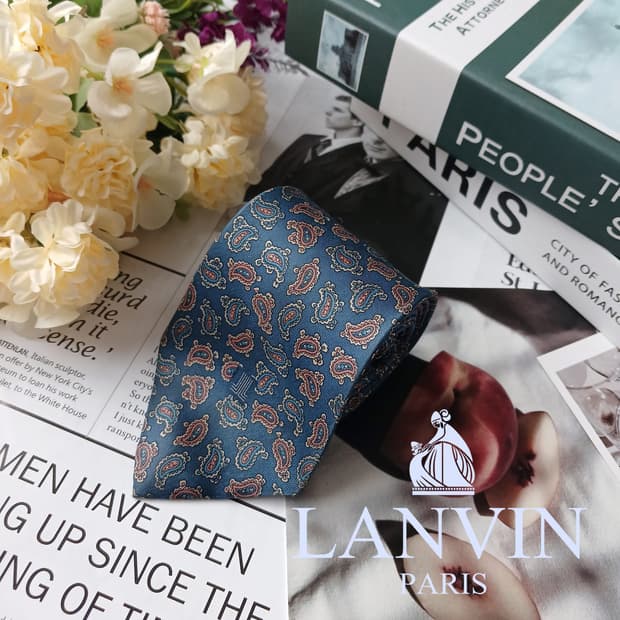 랑방 실크 네이비 페이즐리 넥타이 8.5cm A~B등급 E871