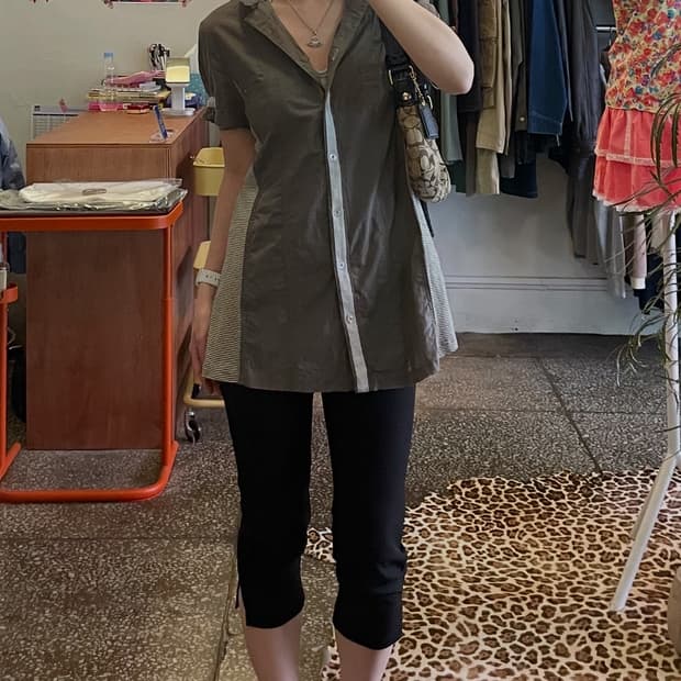 스트라이프 배색 셔츠 [무배]