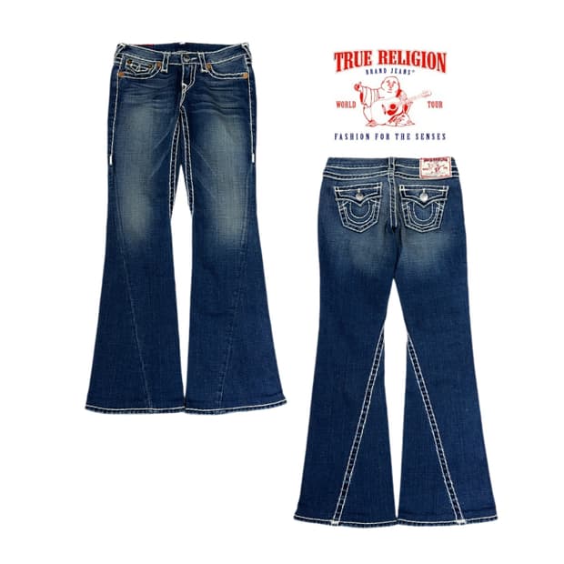 트루릴리전 Y2K 흰색스티치 조이슈퍼티 부츠컷 데님팬츠