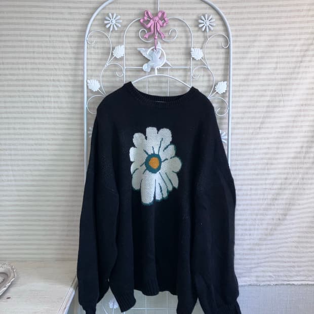 jpn vintage 블랙 플라워 니트 y2k 스트릿 갸루 펑키 일본빈티