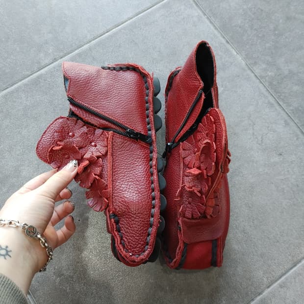 36 NARA 여성 레드 가죽 수공예 슈즈 신발