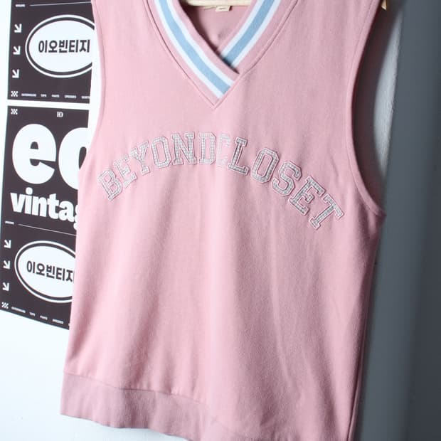 W(S-L) 비욘드클로젯 반팔 티셔츠 조끼 빅로고 핑크 스웻-H32373