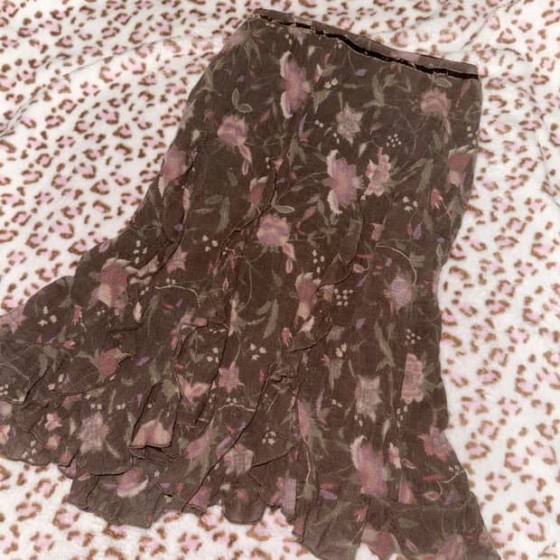 VINTAGE ⋆ ˚｡⋆୨୧˚ 브라운 플라워 갸루 스커트 히메 오네 청순