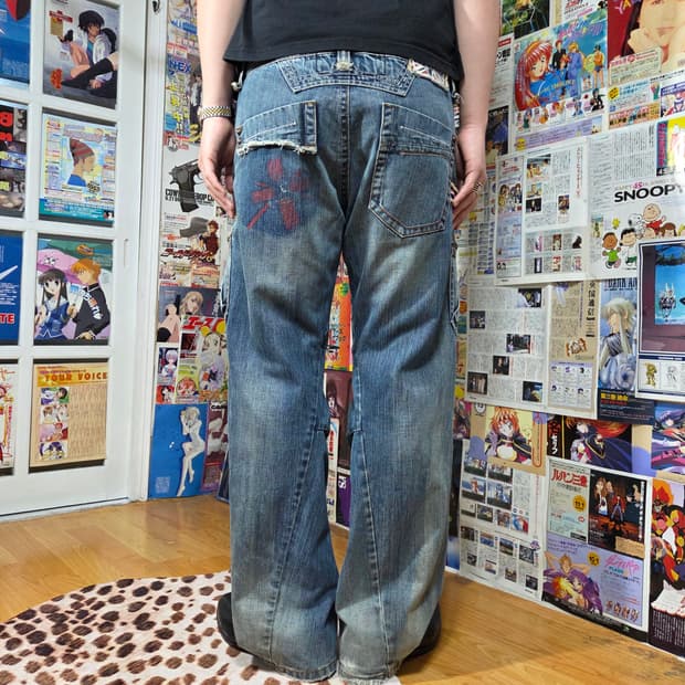 빈티지 Y2K 사이드 포켓 카펜터 와이드 데님 팬츠