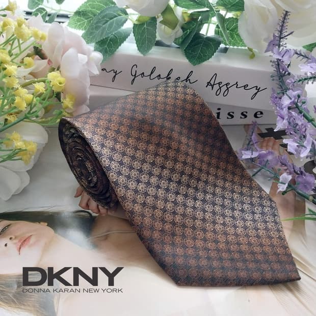 DKNY 실크 브라운 기하 패턴 넥타이 9.5cm A+등급 K1288
