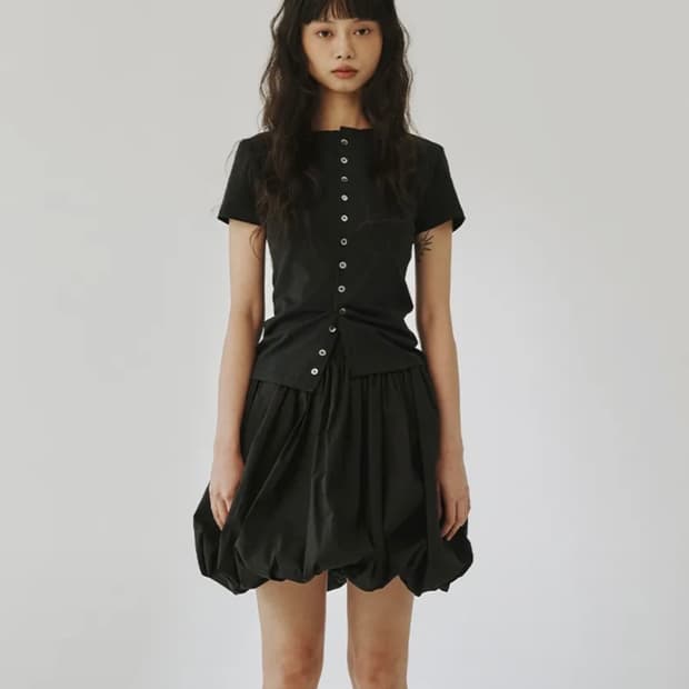 플리즈프로젝트 ROUND BUTTON SLIM SHIRT, BLACK