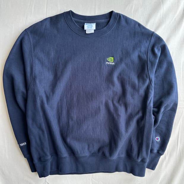 챔피온 리버스 위브 엔비디아(NVIDIA) 로고 스웻셔츠 네이비 L  