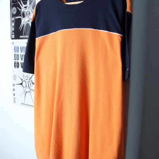 (L-2XL) 타미힐피거 반팔 티셔츠 빅사이즈 와플 투톤-H30367