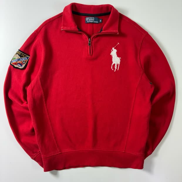 Polo  폴로 랄프로렌 스키팀 빅포니 레드 코튼 반집업 맨투맨