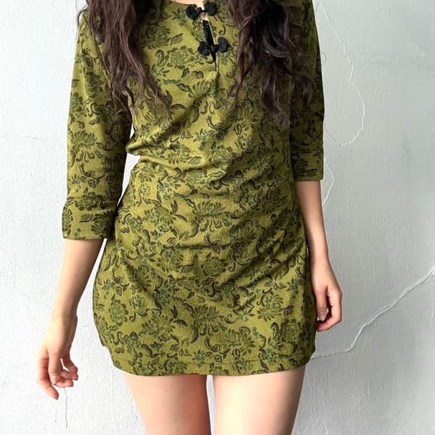 오리엔탈 그린 빈티지 치파오