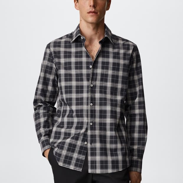 MANGO 망고 체크 셔츠 네이비