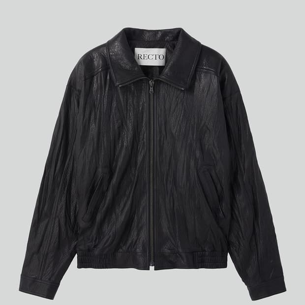 [새상품] 렉토 26SS 하이넥 크랙 크링클 레더 점퍼 자켓 블랙