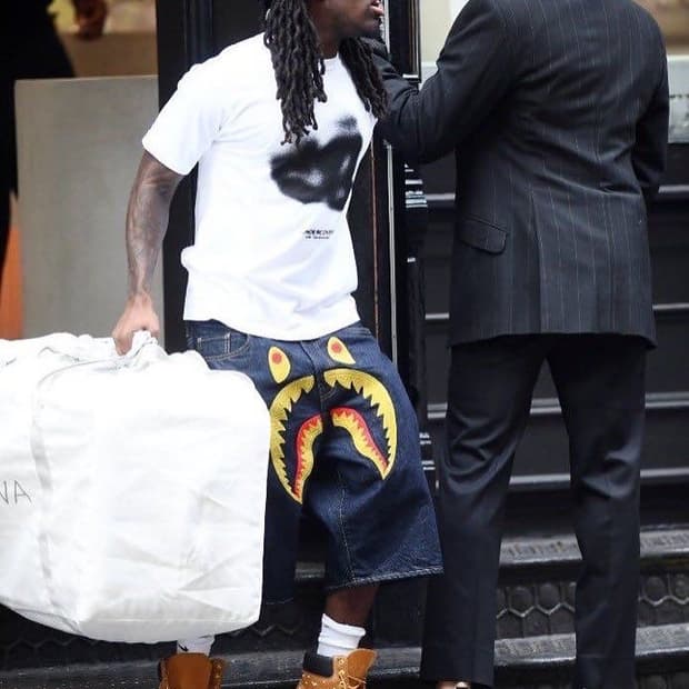 베이프 셔크데님 쇼츠 버뮤다팬츠