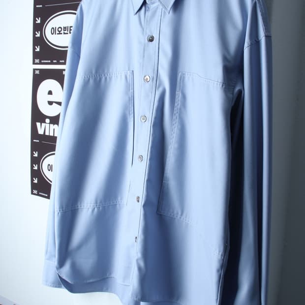 (L-XL) 엘무드 셔츠 남방 투포켓 연블루 무지 놈코어-H33533