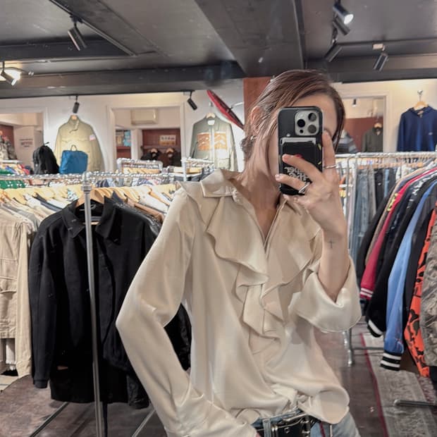 ZARA 자라 웨스턴 프릴 러플 쉬폰 실크 크림 블라우스 셔츠 s