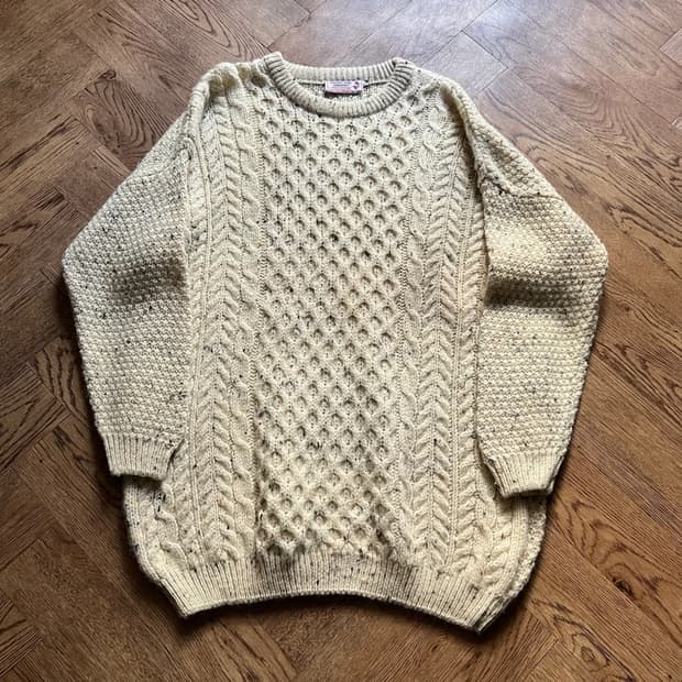 [XL]90's 아일랜드제 핸드메이드 아란 피셔맨 보카시 스웨터 원피스