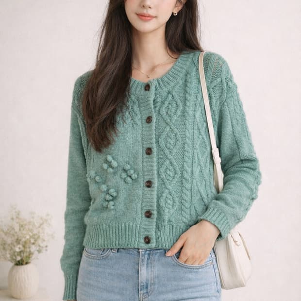 가격인하 | JJ지고트 민트 울혼방 니트 가디건 FREE 상태A 봄가디건