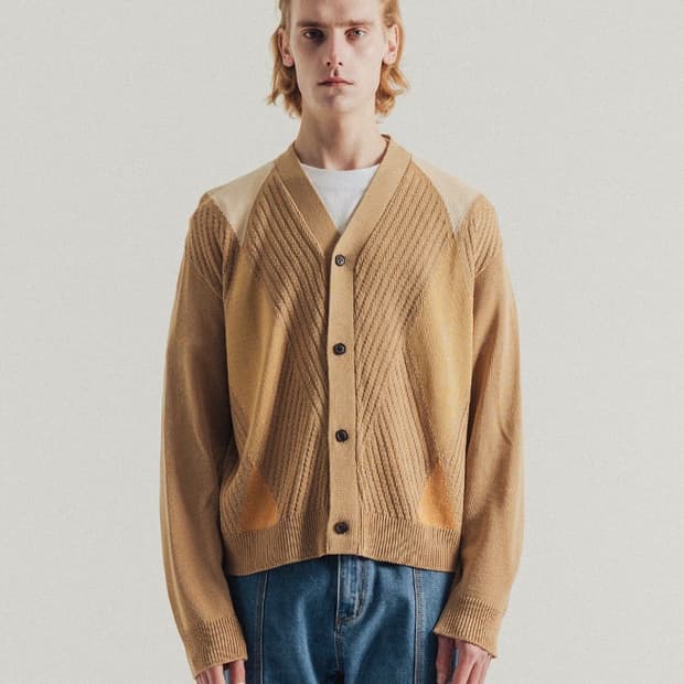 비슬로우 아가일 브이넥 가디건xl