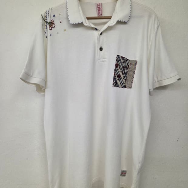 BOB 화이트 자수 포인트 폴로티 2XL