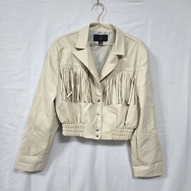 딘트(DINT) 크롭 프린지 가죽 자켓